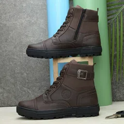 THOR High Ankle Zipper Biker Shoes | Trekking | Hikking | Stylish Outdoor Boots For Men