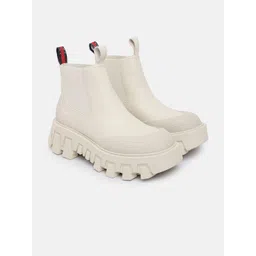 Tommy Hilfiger Women Textured Mid-Top Platform Rainboot Style Chunky Boots