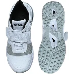 Total MRK-Player Cricket Shoes for Men & Boys Velcro + Lace Closure Rubber Spike Sole Lightweight, Breathable Mesh Superior Grip & Stability for Practice & Turf Matches - White/Grey - 9