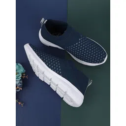 TPENT Men Blue Woven Design Slip-On Sneakers