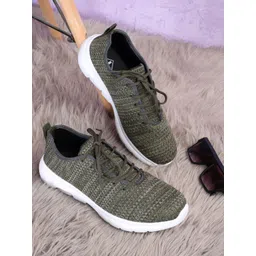 TPENT Men Green Woven Design Lace-Up Sneakers