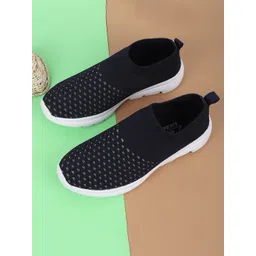 TPENT Men Navy Blue Mesh Running Non-Marking Shoes