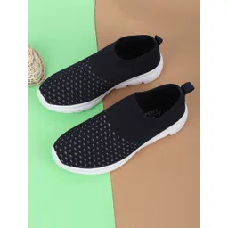 TPENT Men Navy Blue Woven Design Slip-On Sneakers