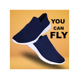 TPENT Men Navy Blue Woven Design Slip-On Sneakers