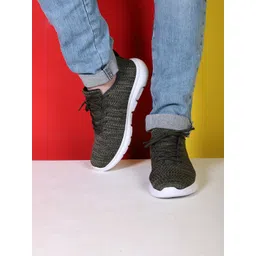 TPENT Men Olive Green Lace-Up Sneakers