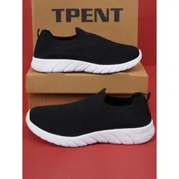 TPENT Women Black Woven Design Slip-On Sneakers