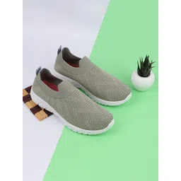 TPENT Women Green Woven Design Slip-On Sneakers