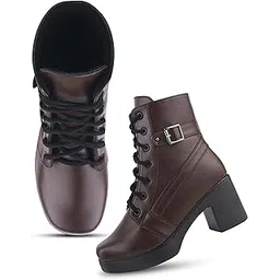 Trendy Ankle Boots with Lace-Up, and Buckle Design, Chunky Heel for Women & Girls