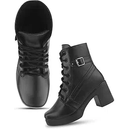 Trendy Ankle Boots with Lace-Up, and Buckle Design, Chunky Heel for Women & Girls
