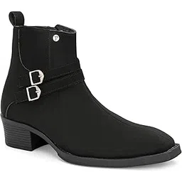 Trendy Black Ankle Boots for Men | Dual Buckle EP6904_PA