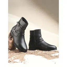 Trendy Black Buckle details Stylish Casual Chelsea Boots for Women Boots For Women