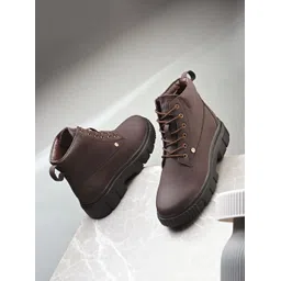 Trendy Brown High-Top Boots for Women,Chunky Sole, Street Style Boots For Women