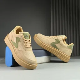 Trendy Women Beige Sneakers | Stylish Casual Chunky Sole Lace-Up Shoes Sneakers For Women