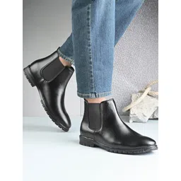 TROTUS Men Round Toe Slip-On Chelsea Boots