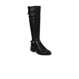 Truffle Collection Black Solid Block Heeled Boots with Buckles
