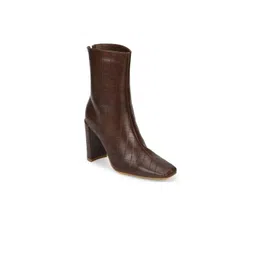 Truffle Collection Brown Textured PU Block Heeled Boots