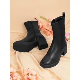Truffle Collection Women Black Solid Block Heel Winter Boots