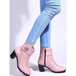 TRYME Pink Textured Synthetic Leather Regular Boots