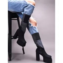 TRYME Women Colourblocked Block-Heeled Slouchy Boots