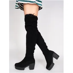 TRYME Women High Top Above Knee Length Block-Heeled Regular Boots