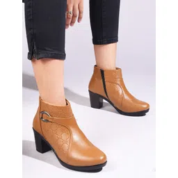 TRYME Women Round-Toe Block-Heeled Regular Boots