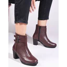 TRYME Women Round-Toe Block-Heeled Regular Boots