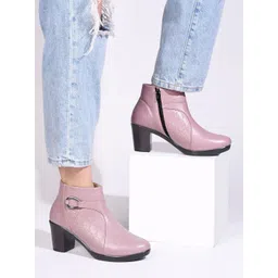 TRYME Women Round-Toe Block-Heeled Regular Boots