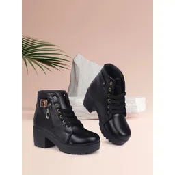 TWIN TOES Women Black Block Heeled Boots