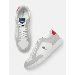 U. S. Polo Assn. Men Off White & Grey Solid Regular Sneakers