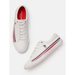 U S Polo Assn Men Off White DUNMORE Striped Sneakers
