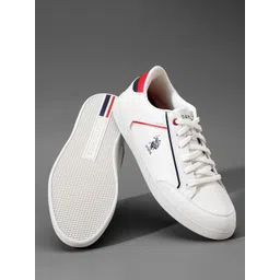 U S Polo Assn Men Off White Woven Design PU Sneakers