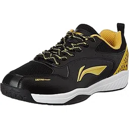 Ultra Power Non-Marking Badminton Shoe|Indoor Sports|Stability Heel, Prototypical Sole, Lightweight Shoe (Black/Gold,UK 3)
