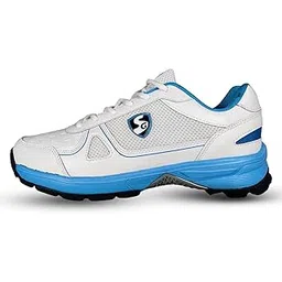 Unisex-Adult Scorer 6.0 Rubber Spikes Cricket Shoes, White/Aqua/Black - 9 UK