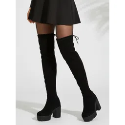 Unstoppable JM Looks Black Platform Block Heel Over-the-Knee Boots Boots For Women