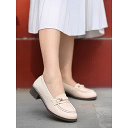 upper Buckle Detailed Cream Loafers For Women & Gilrs Loafers For Women
