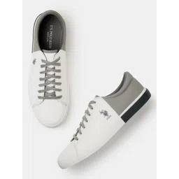 U.S. Polo Assn. Men White & Grey Colourblocked Sneakers