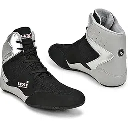 USI UNIVERSAL THE UNBEATABLE 701WBG Comferto Black/Grey Sports Shoes for Wrestlers for Men & Women with Pu Suede, Mesh & Rubber Construction (8 UK/Ind)