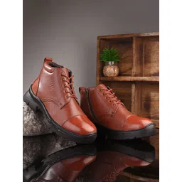 Valentino Men Premium Leather Lace-Up Ankle Regular Boots