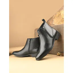 Valentino Men Premium Leather Zipper Ankle Regular Boots