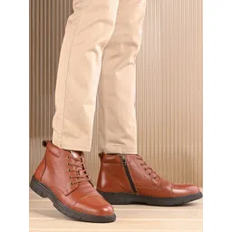 Valentino Men Round Toe Lace-Ups Leather Regular Boots