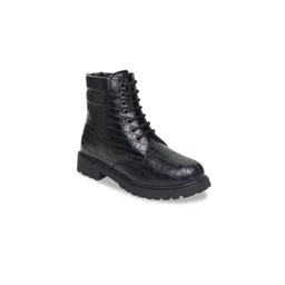 VALIOSAA Black Textured Block Heeled Boots