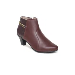 VALIOSAA Brown Block Heeled Boots