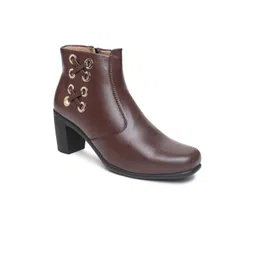VALIOSAA Brown Block Heeled Boots