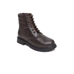 VALIOSAA Brown Textured Block Heeled Boots