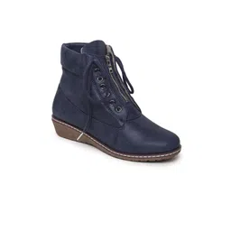 VALIOSAA Navy Blue Comfort Heeled Boots