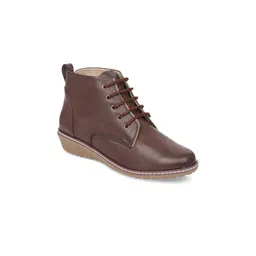 VALIOSAA Women Brown Solid Heeled Boots