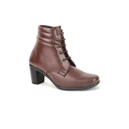 VALIOSAA Women Brown Solid Leather Ankle Boots