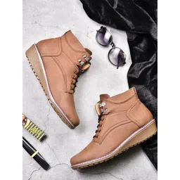 VALIOSAA Women Brown Solid Wedges Boots