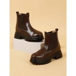 VALIOSAA Women Mid Top Platform Heeled Chelsea Boots