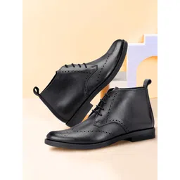 Varito Men Leather Lace-Ups Laser Cuts Regular Boots